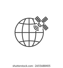 Arte vetorial de ícone de satélite orbitando o globo simbolizando a comunicação