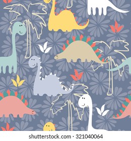 vector art seamless pattern with Cartoon dinosaur
