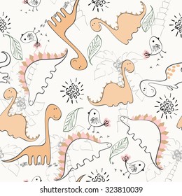 vector art seamless pattern with Cartoon dinosaur