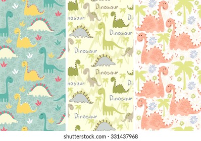 vector art seamless pattern with Cartoon dinosaur