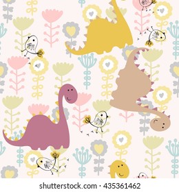 vector art seamless pattern with Cartoon dinosaur