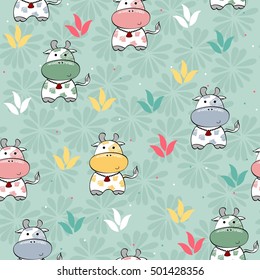 vector art seamless pattern with cartoon cow.