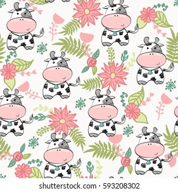 vector art seamless pattern with cartoon cows.
