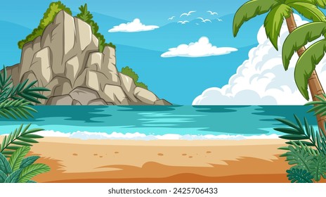 Vector art of a serene tropical beach landscape