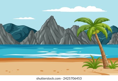 Vector art of a serene tropical beach landscape