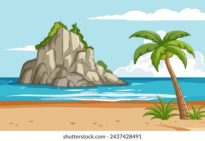 Vector art of a serene tropical beach scene