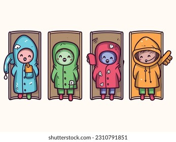 Vector Art, Set of Abstract Character wearing a Coat