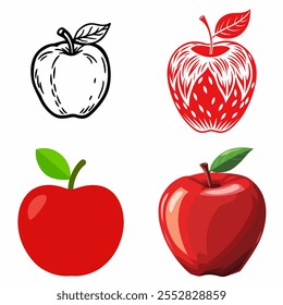 arte vetorial set apple green red line art 