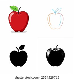 vector art set apple green red line art 