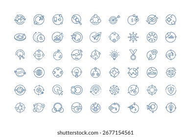 Arte vectorial del conjunto de sellos de íconos de negocios y estrategia