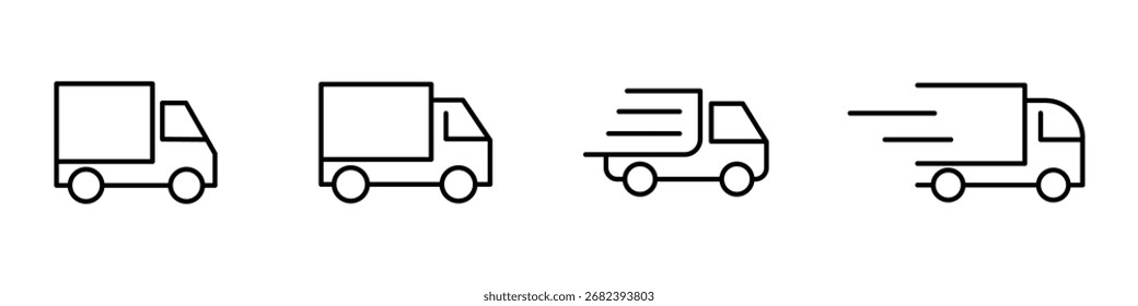 Arte vectorial del conjunto de icono de línea de camión de entrega