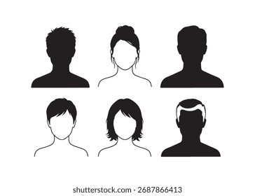 Arte vectorial de conjunto de siluetas de personas diversas