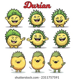 Arte vector, juego de personajes de fruta durión
