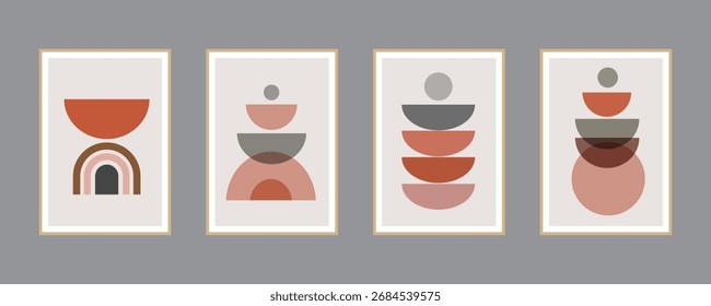 Vektorkunst aus einem Set von vier Wandkunstdrucken im Boho-Stil mit geometrischen Formen