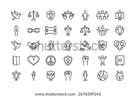 Vector art of set of handdrawn icons representing human rights and social justice