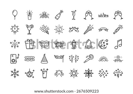 Vector art of set of handdrawn new year icons