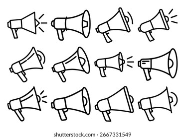 Arte vectorial del conjunto de iconos del megáfono para la publicidad