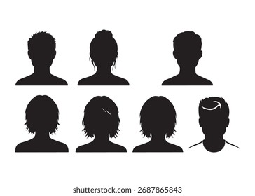 Vector art of set of silhouette head for avatar or profile