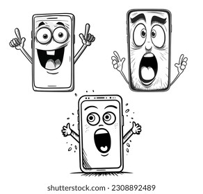 Vector Art, Set of Smartphone with kinds of Expressions