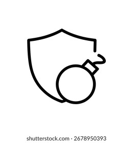Arte vetorial de escudo protegendo de bomba, em formato vetorial ícone de linha ilustração vetorial