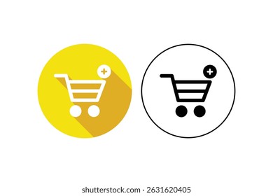 Vector art of Shopping cart with plus sign in yellow and black vector icon