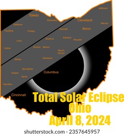 Vector art showing the April 8, 2024 total solar eclipse path over Ohio