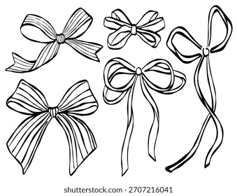 El Arte vectorial muestra una elegante decoración de arco en un bonito boceto monocromo.
Los Elementos de cinta dibujados a mano forman una elegante colección decorativa.
Las Formas de contorno adornadas crean una ilustración creativa festiva.