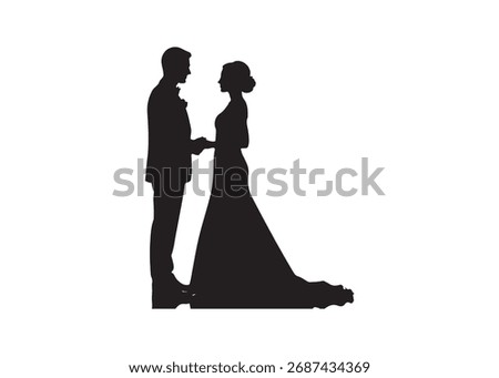 Vector art of silhouette of a bride and groom
