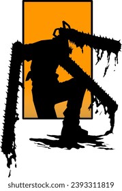 vector art and silhouette of Denji, the main character in the Japanese anime series Chainsaw Man