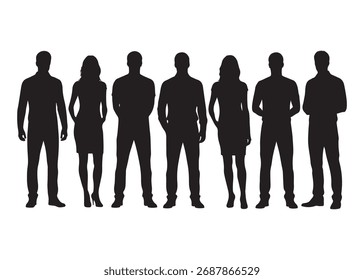 Arte vectorial de la silueta de un grupo diverso de personas que se paran juntas