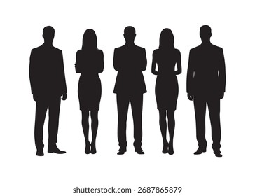 Arte vectorial de silueta de cinco hombres de negocios de pie