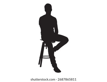 Arte vectorial de la silueta de un hombre sentado en un taburete