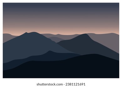 vector art silhouette of mountains landscape sunrise time, gray color