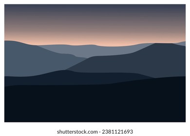 vector art silhouette of mountains landscape sunrise time, gray color