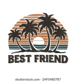 A vector art silhouette palm tree,sea and sunset illustration