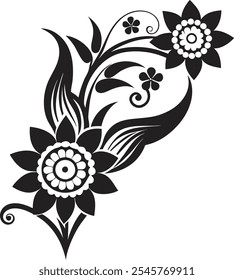 Arte vectorial de Diseños de esquina floral siluetados