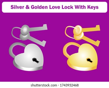 Vector art of silver and golden love lock, editable eps available	