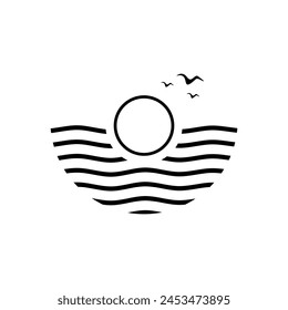 
Arte vectorial de logotipo blanco y negro simple, elemento de playa, sol, conveniente para el logotipo, impresión de la pantalla de la camiseta, fondo, publicidad, etiqueta, plantilla.