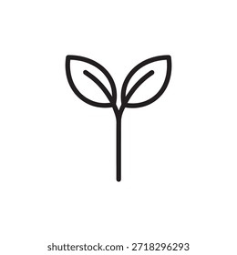 Arte vectorial de línea simple de un brote de planta joven con dos hojas