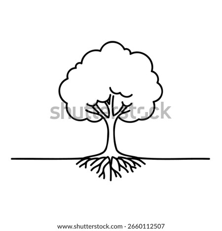 Vector art of simple line drawing of a tree with roots isolated on white background