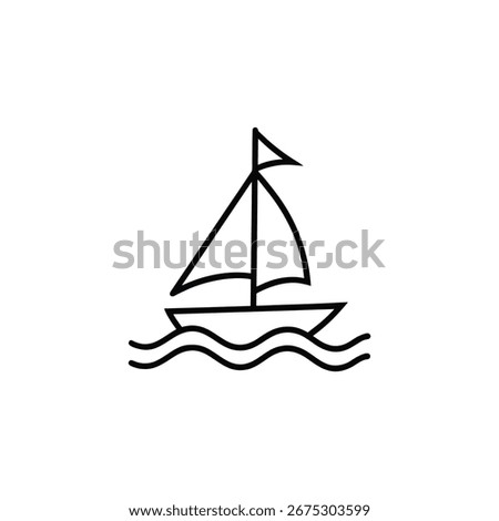 Vector art of simple line drawing of a sailboat on wavy water