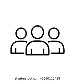 Vector art of simple line icon representing a group of three people isolated on white background