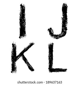 Vector art sketched stylized grunge alphabet. Hand drawn letters, signs I, J, K, L. Graphic elements. 