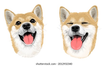 Vector art of smiling puppy Akita inu dog