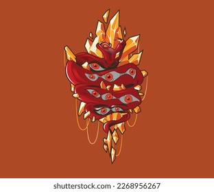 vector art with snake with pattern of eyes on skin