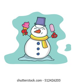 Vector art of snowman with ice cream
