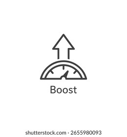 Vector art of a speedometer icon with an upward arrow indicating a boost in performance
