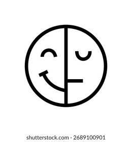 Arte vectorial de emoji de cara dividida que muestra emociones felices y neutrales