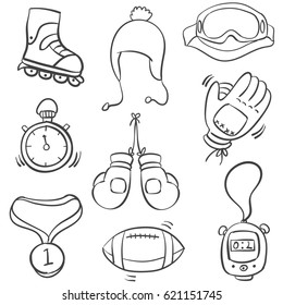Vector art sport equipment doodle style