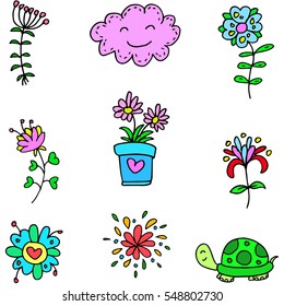 Vector art spring colordul item doodles